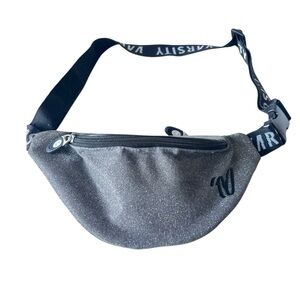 Varsity Sparkle Belt Bag, silver & black